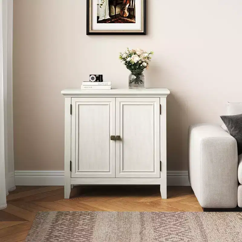 Heynemo 2-Door Buffet Cabinet with Storage, Bohemian Sideboard with Adjustable Shelves, Wood Credenza Cabinet, Grayish-White Console Table Bedroom