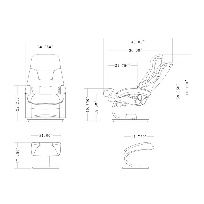 Relax-R Montreal Recliner and Ottoman Top Grain Leather