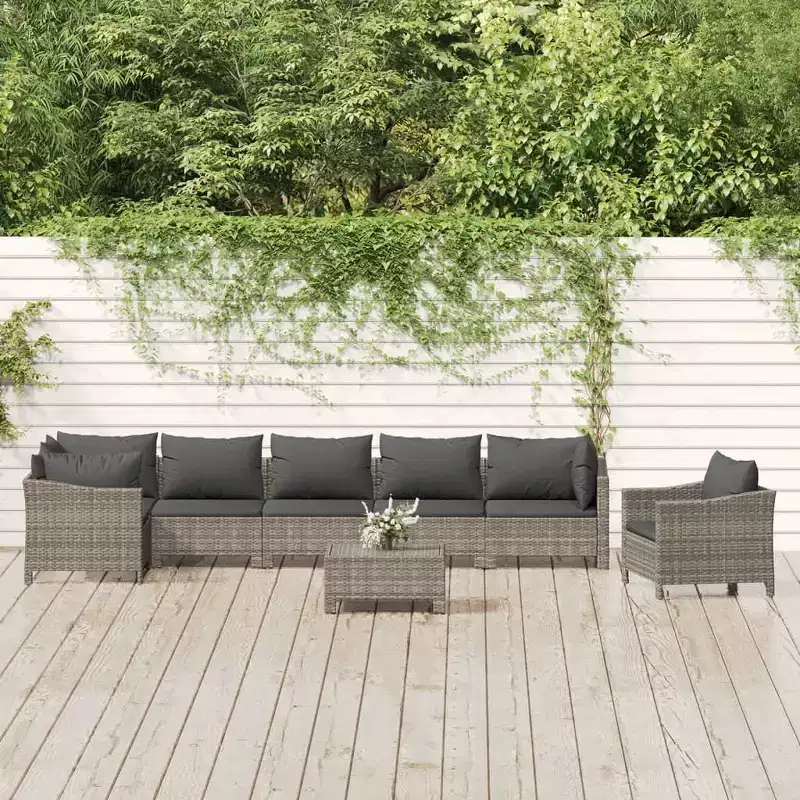vidaXL Garden Lounge Set Grey PE rattan, Powder-Coated Steel Large