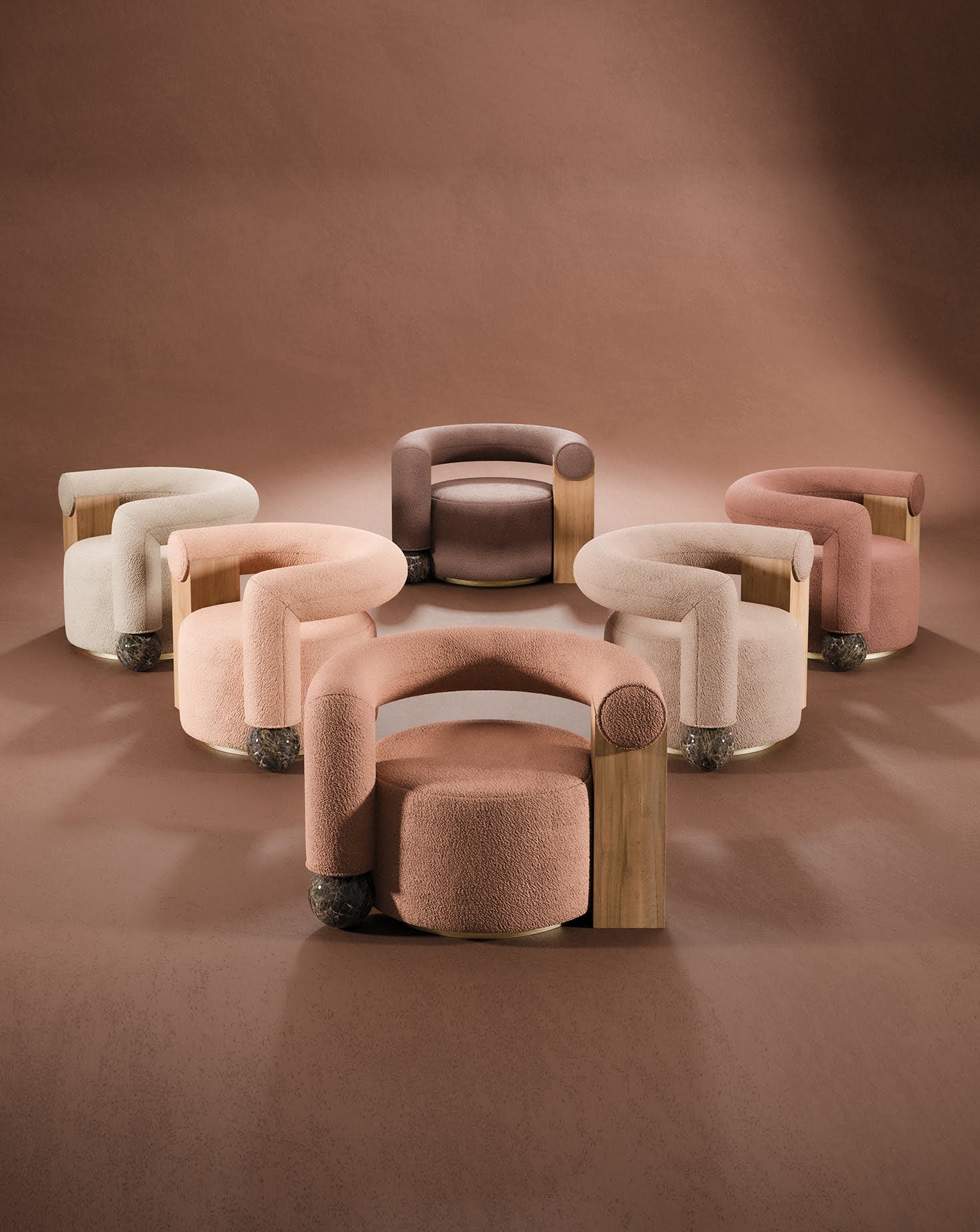 Geometric Asymmetry Velvet Brass Base Armchair I