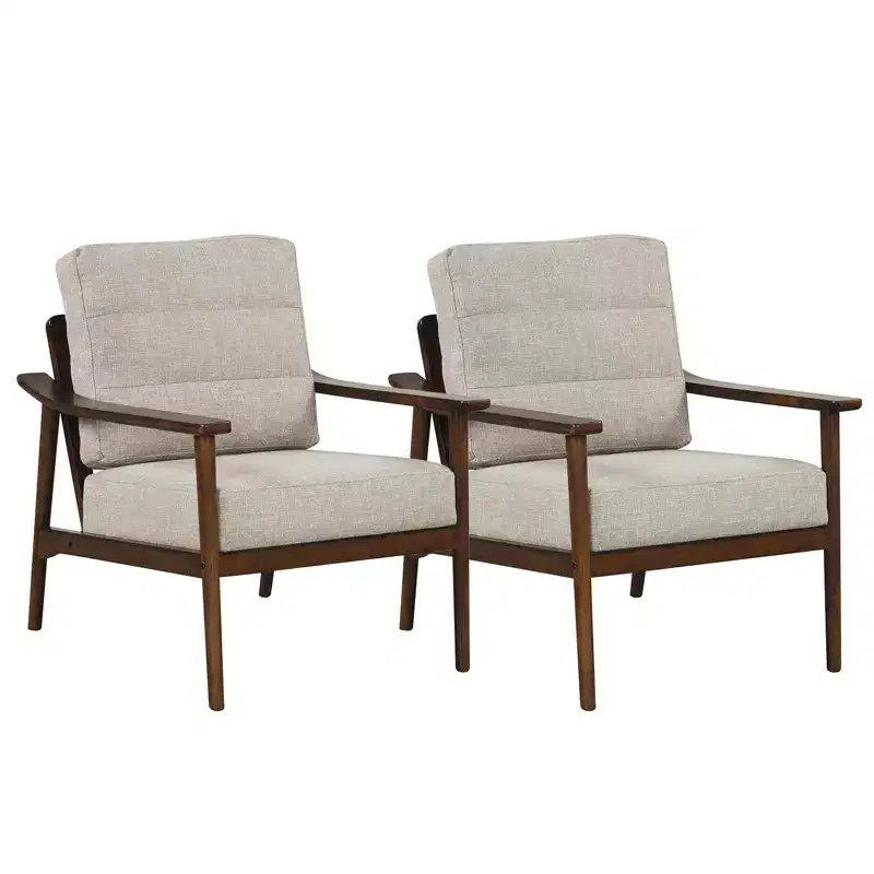 Costway 2 PCS Modern Accent Chair Upholstered Leisure Armchair w/ Rubber Wood Armrests & Legs