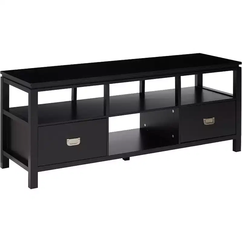 Kings Brand Furniture 54 Black Finish Wood TV Stand Entertainment Center with Storage