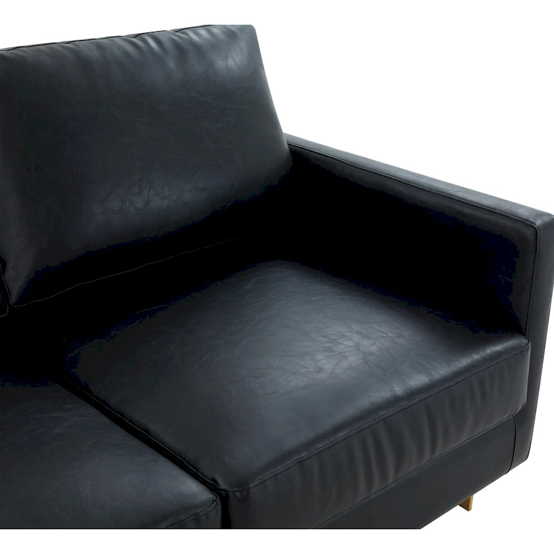 LeisureMod Lincoln Modern Upholstered Leather Sofa with Gold Frame - 83