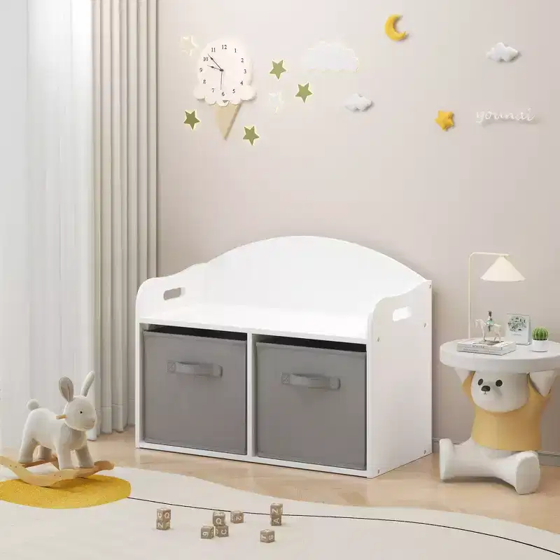 MDF Toy Storage Bench with Collapsible Fabric Drawers, 19.09