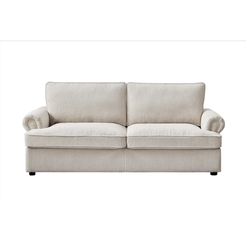 76-Inch Corduroy Sofa Bed with Round Arms and Pull-Out Queen Mattress