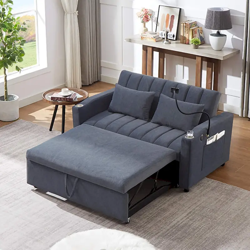 Convertible Loveseat Sofa Bed with USB Ports, Cup Holders, and Adjustable Backrest