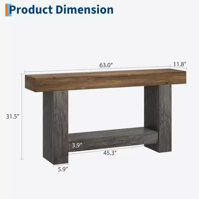 2-Tier Farmhouse Entryway Console Table, Long Sofa Accent Table with Open Storage