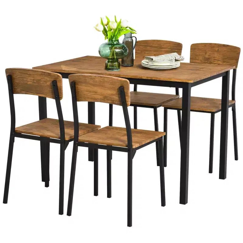 HOMCOM 5 Piece Modern Industrial Dining Table and Chairs Set for Small Space, kitchen, Dining room