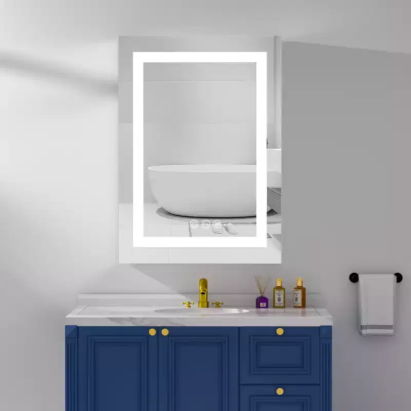 Silver Aluminum Wall-Mount Medicine Cabinet, 1-Door, LED Mirror