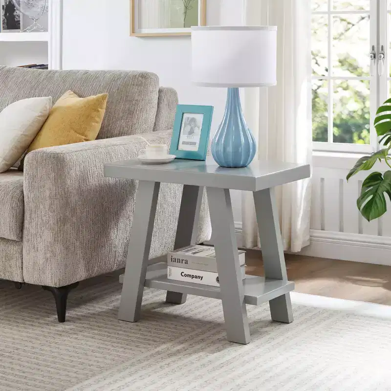 Contemporary Wood Shelf Side Table, Gray