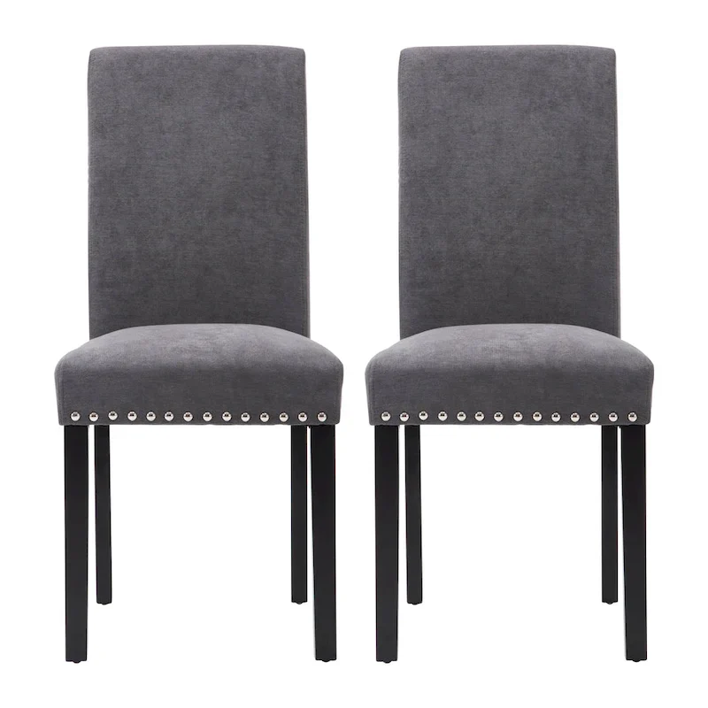 Fabric Upholstered Nailhead Trim Parsons Dining Chairs Terry Cloth Set of 2
