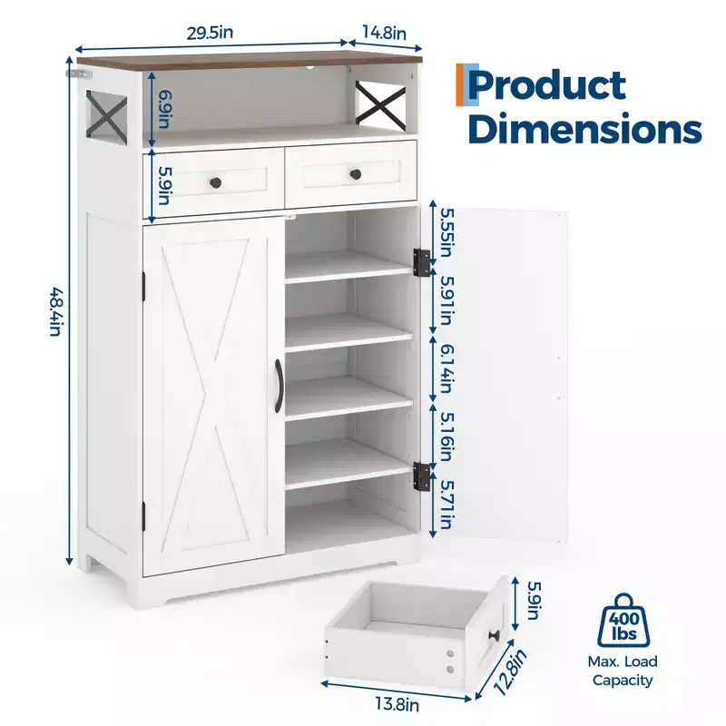 COZONY Shoe Cabinet with Doors and 2 Drawers, Adjustable Shelves Entryway Storage Organizer for Hallway Living Roo