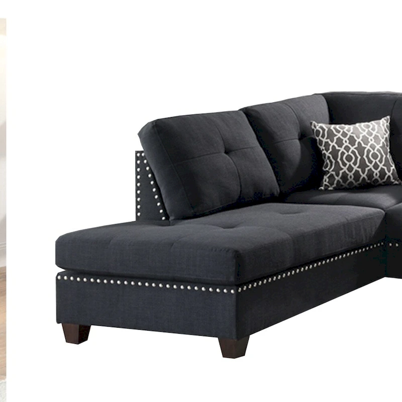 Polyfiber 3 Pieces Sectional Set With Ottoman In Black