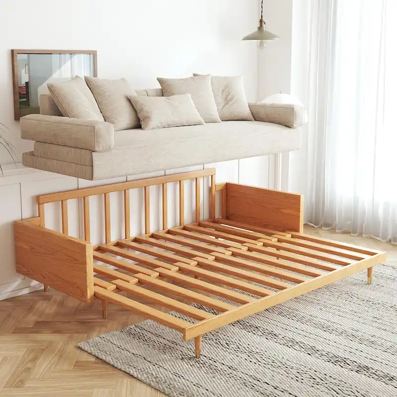 JASIWAY Modern Retractable Solid Wood Sleeper Sofa Bed