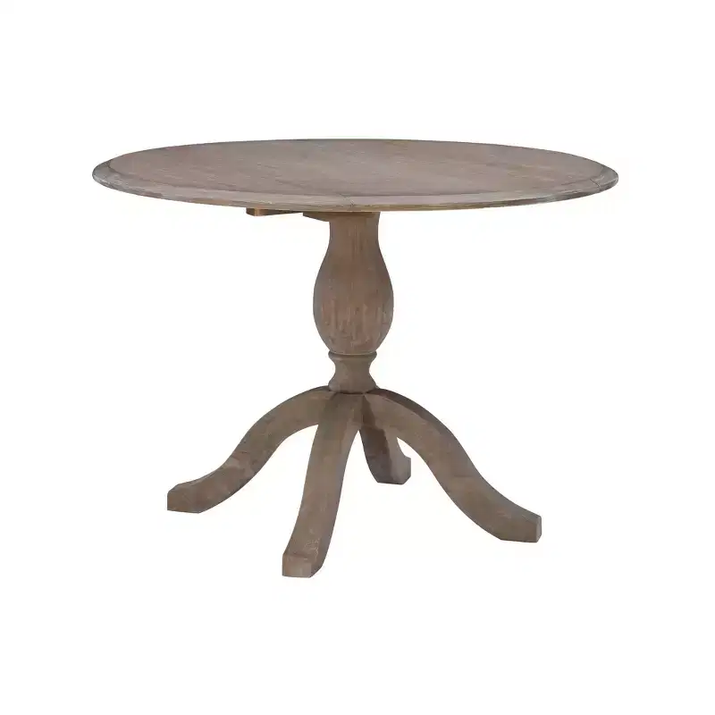 Torino Round Drop-Leaf Dining Table with Pedestal Base - Rustic Grey Wash, Seats 2–4