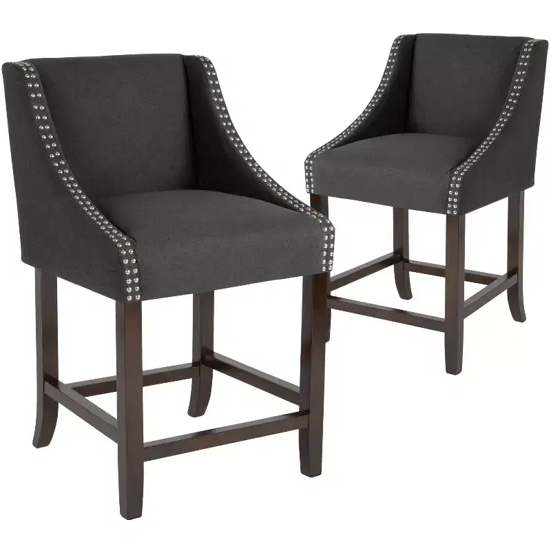 Emma and Oliver 2 Pk. 24 High Transitional Walnut Counter Height Stool with Accent Nail Trim