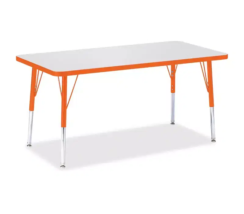 Elementary Height Rectangle Activity Table 24x48, Orange Color Edge, Adjustable Steel Legs