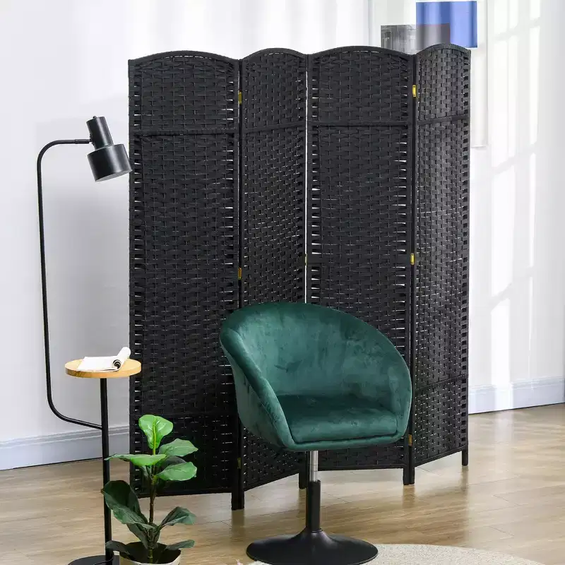 MAYEERTY 4 Panel Folding Privacy Folding Screen 5.6' Tall Freestanding Partiton for Home Office Black