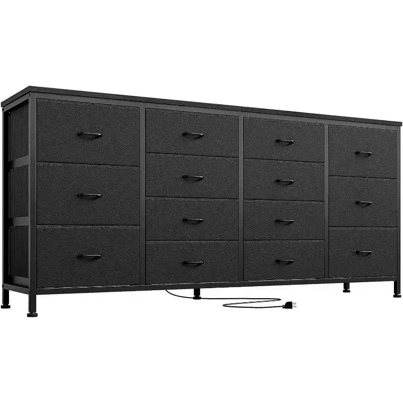 Acekool 63 Inch 14 Drawer Storage Dresser with Charging Station, Wide Chest Organizer for Bedroom, Living Room, Office