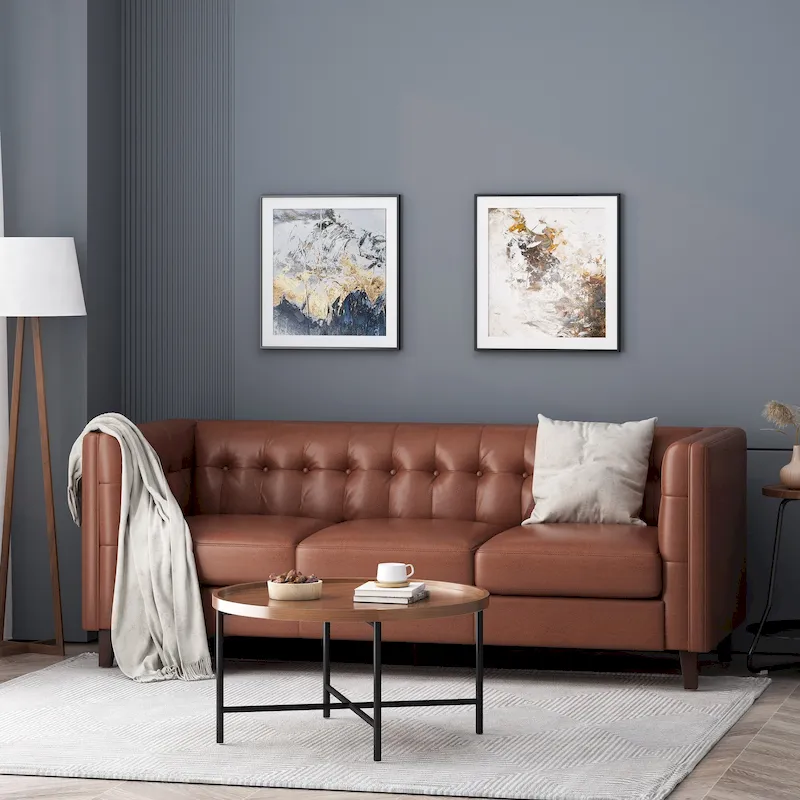 Pondway Faux Leather Tufted 3 Seater Sofa by Christopher Knight Home