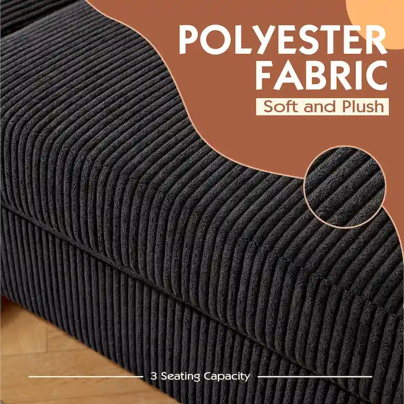HOOOWOOO Living Room L-Shaped Polyester Fabric Reversible Chaise Sofa