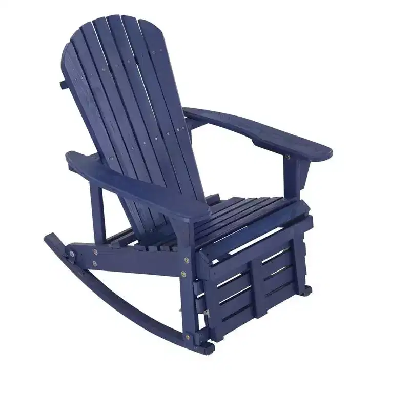Jiallo Zero Gravity Collection Navy Blue Adirondack Rocking Chair with Built-in Footrest Set of 2 Rocking Chairs and 1 End Table