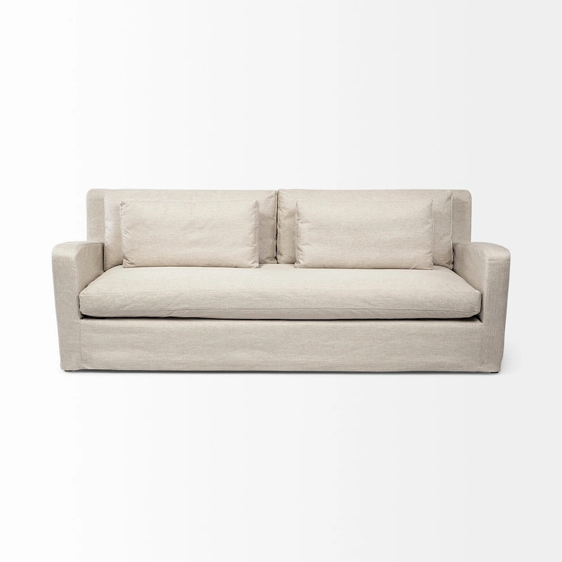 Denly Beige Fabric Slipcover w/ Double Stacked Back Cushions Sofa - 92.5W x 38.2D x 34.5H