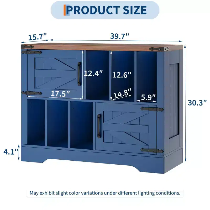 39in Large Vinyl Record Storage Cabinet with Barn Doors for Living Room Bedroom