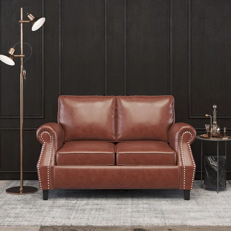 Lawton Faux Leather Loveseat with Nailhead Trim