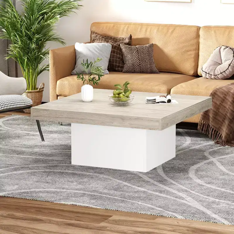Square Coffee Table with Form Base, 35.4 inch, Gray