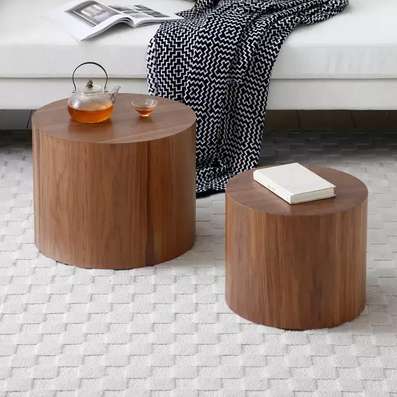 Set of 2 Round Coffee Table End Table Cocktail Table Accent Table Side Table Center Table,Walnut -ModernLuxe
