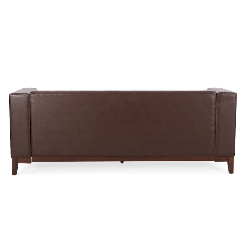Dark Brown Modern 80.75 Button Tufted 3-Seater Sofa with Wood Legs