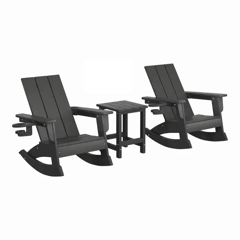 WestinTrends Ashore 3-Piece Kids Modern Rocking Chair With Cup Holder and Square Side Table Set