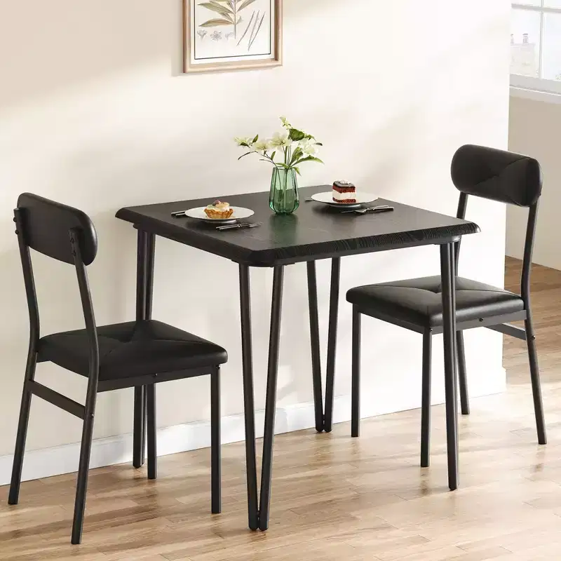 3 Piece Dining Table Set, with 2 Upholstered Chairs