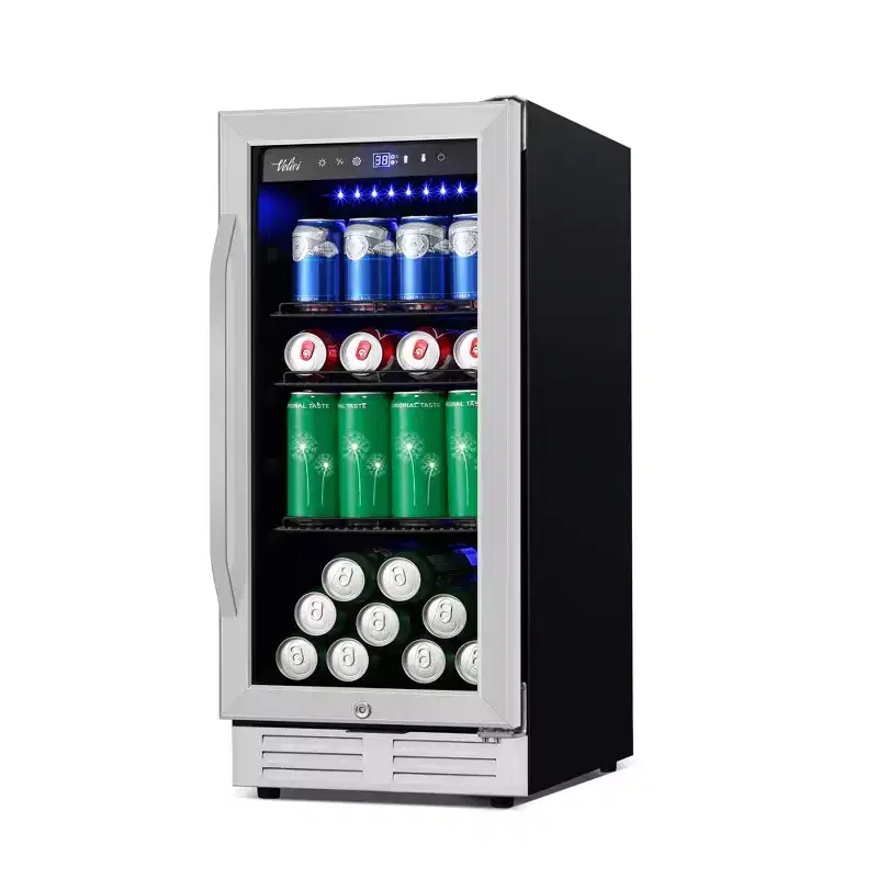 Hooure 15-Inch Mini Fridge Beverage Cooler - 130 Can Capacity, Freestanding Beer Fridge for home