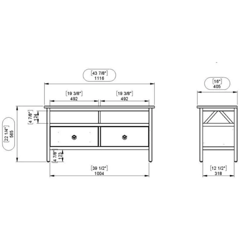 Wood TV Stand with Open Shelf and 2 Drawers, 44 in Wide, Brown