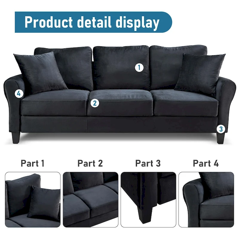 Aukfa Upholstered 3 Seater Sofa Couch with 2 Pillows