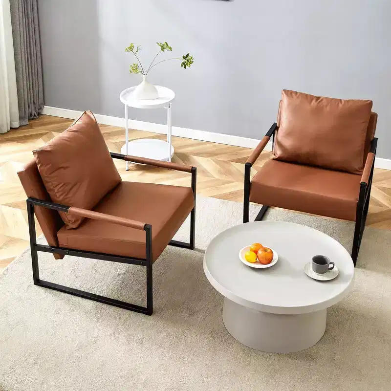 Ora Maison Classic PU Leather Accent Chair  Ergonomic Modern Industrial Chair with Sturdy Metal Frame for Living Room & Office, Brown
