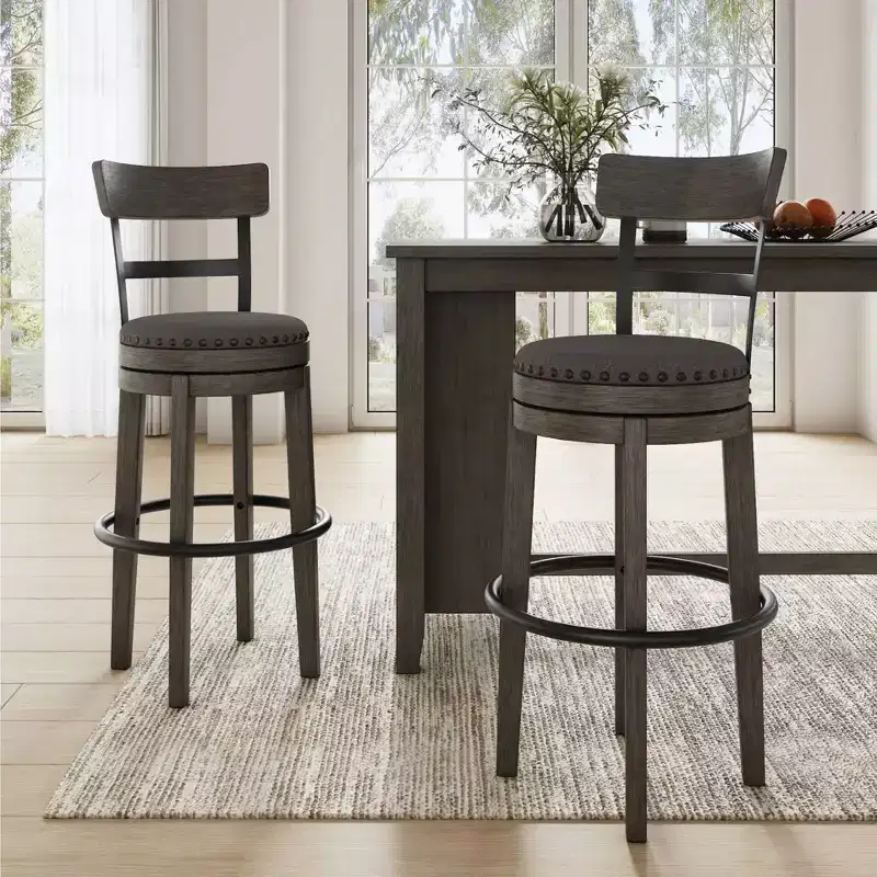 Barstool Gray: Antiqued Finish, Swivel, Nailhead Trim
