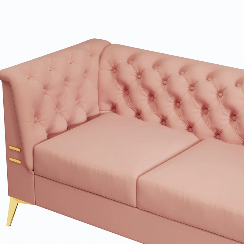 82 Velvet 3 Seater Chesterfield Sofa Couch with Gold Metal Legs, High Rebound Sponge and Removable Cushions