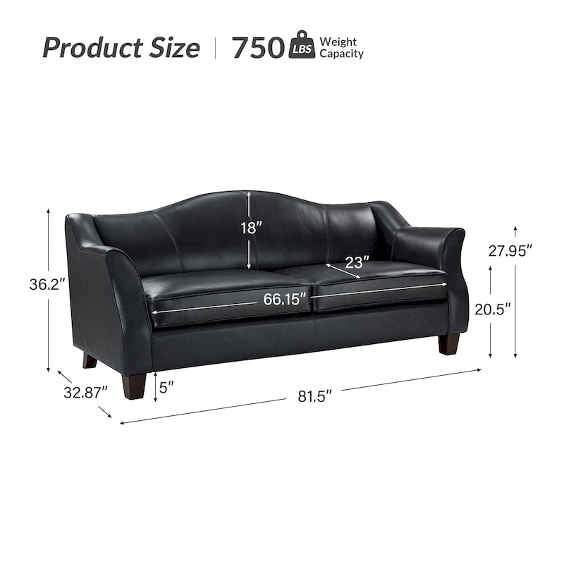 Sandra 81.5 Classic Genuine Leather Sofa With Solid Wood Legs By HULALA HOME