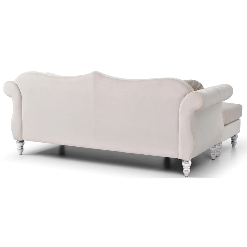 Hollywood 81 in. Velvet Chesterfield Sectional Sofa with 2-Throw Pillow - 81L x 35W x 34H