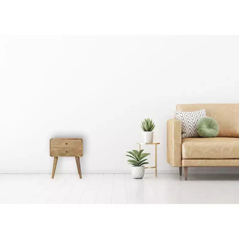 Solid Wood Nightstand | Curved Design | Oak Finish - As Shown