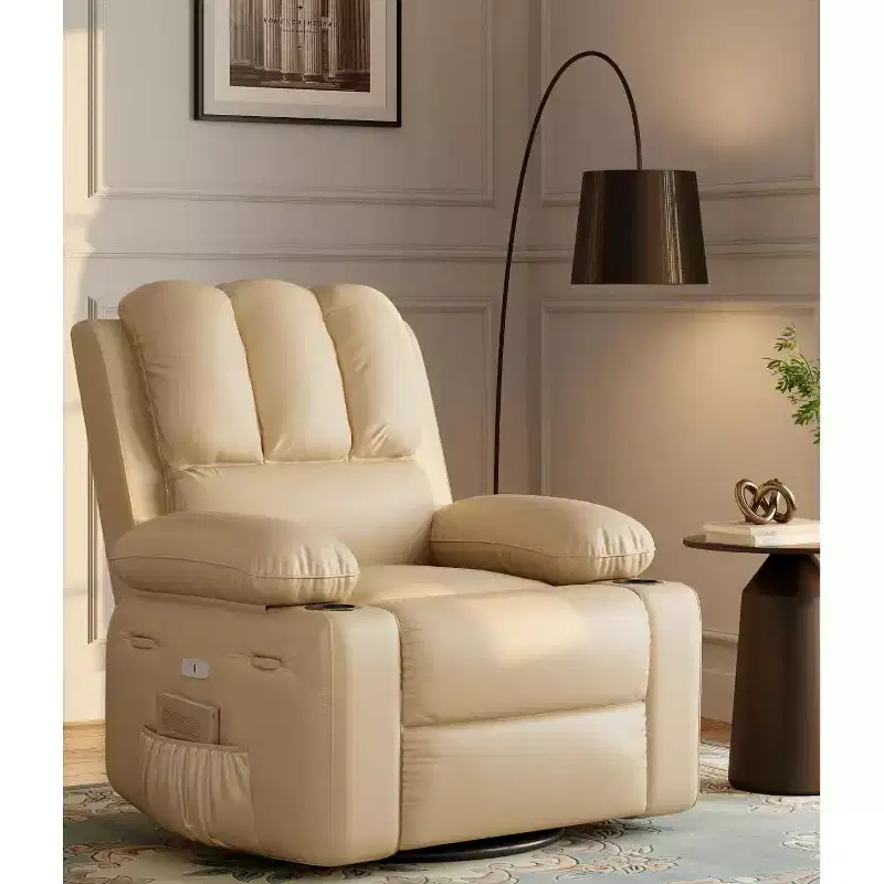 Oversized 360 Power Recliner  Swivel Rocker with Heat & Massage (Faux Leather, for Living Room/Bedroom/Nursery)