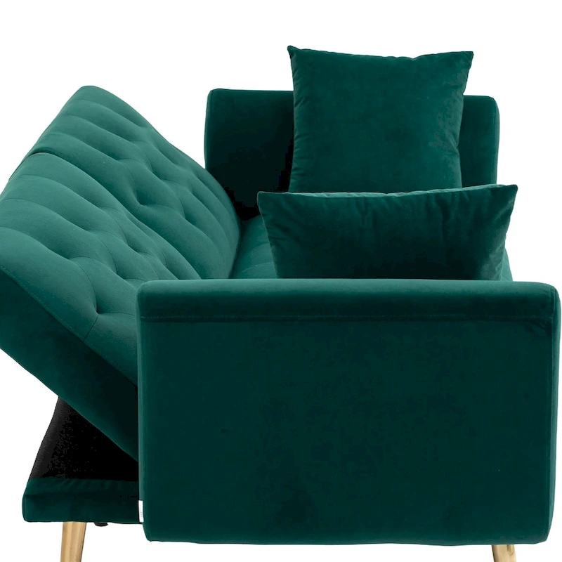 65.35 Velvet Futon Sofa Bed with Adjustable Backrest