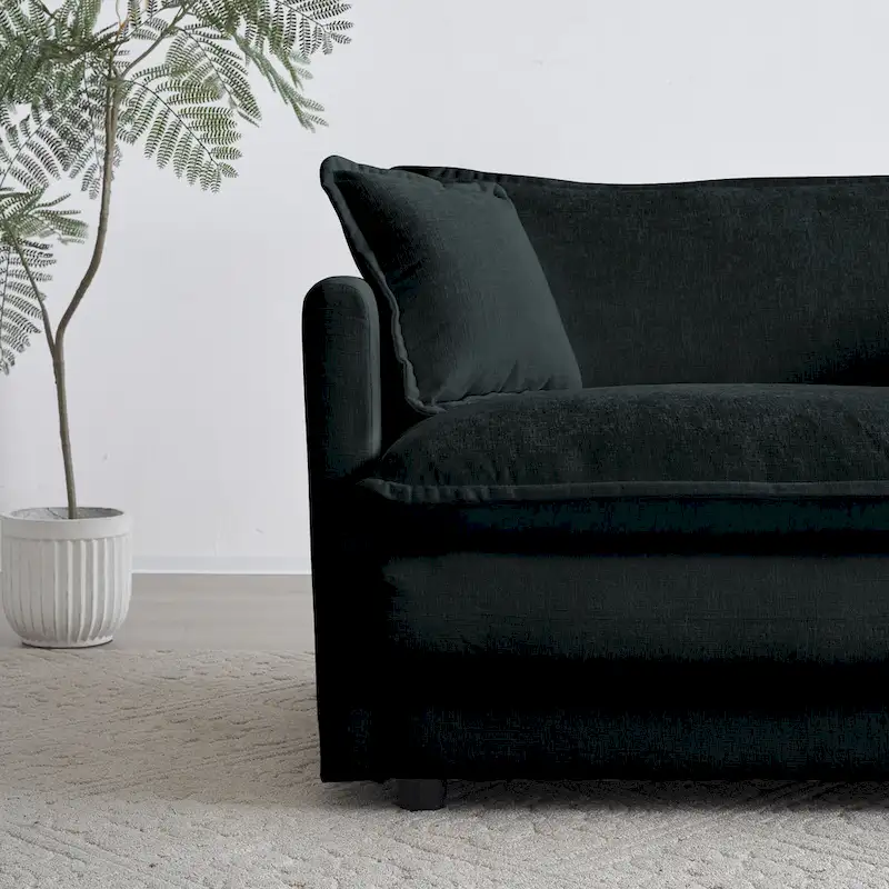 Black 3-Piece Chenille Sofa Set with Loveseat and 2 Single Sofas
