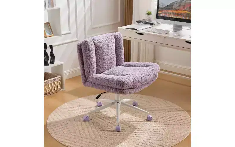 TUYOHW Plush Faux Alpaca Ergonomic Office Chair, 26.4 Wide Seat Home Office Desk Chair, Adjustable Swivel Vanity Chair with Metal Base