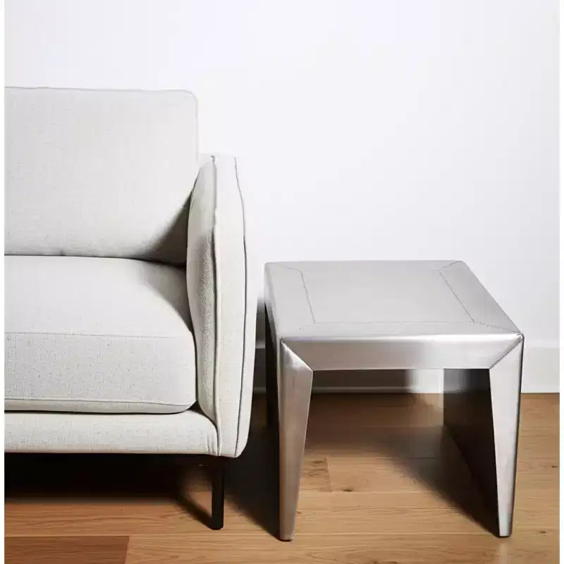 HomeRoots 24 Silver Aluminum and Solid Wood Square Sled End Table
