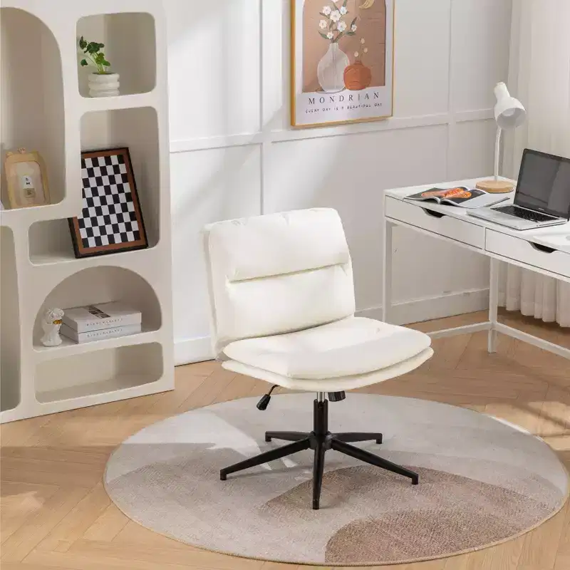 Height-Adjustable Office Chair, Extra-Wide Swivel Chair with Cushioned Seat and Back, Computer Chair for Office, Vanity Room