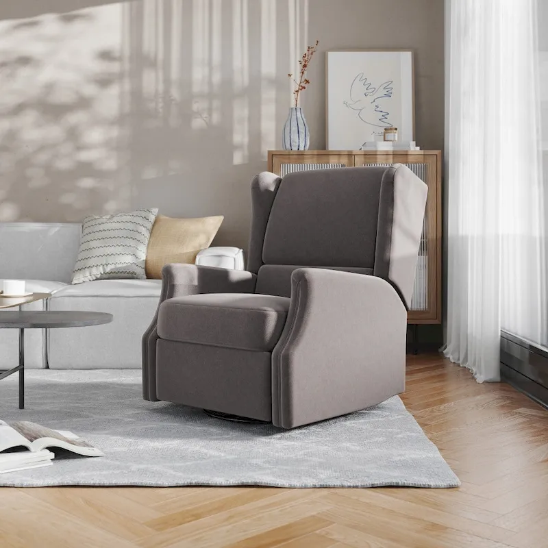 Wingback Manual Rocking Glider Recliner Chair with 360 Swivel